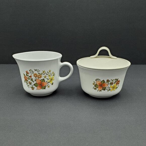 Corelle Indian Summer Creamer & Sugar Bowl Orange Yellow Flowers Creamer Set - Picture 1 of 9